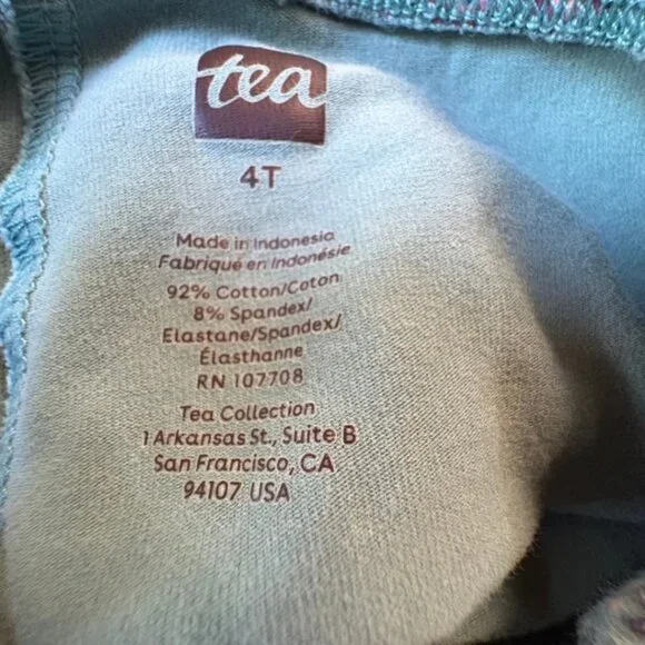 Tea Collection Floral Print Leggings Kids Size 4T Green Stretch Cotton - Picture 2 of 5